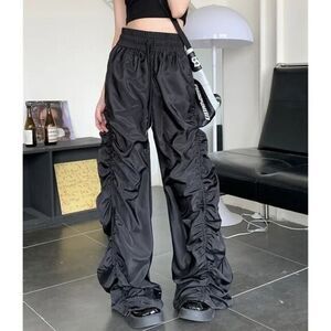 Micas Y2k Kpopstyle Style Gathered Drawstring Wide Leg Cargo‎ Pants Size M